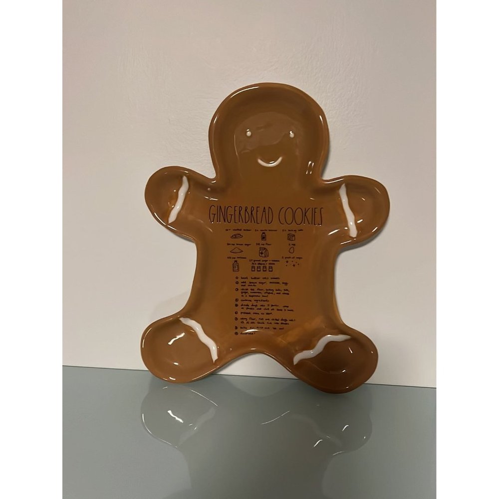 NEW Rae Dunn GINGERBREAD COOKIES Brown Gingerbread Man Plate with Recipe